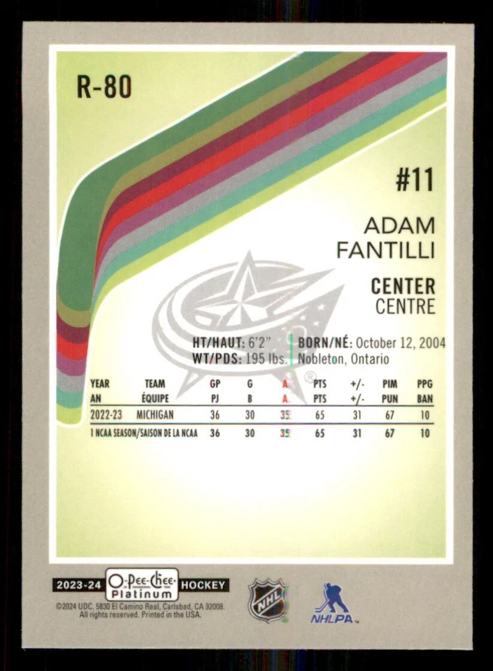 2023-24 O-Pee-Chee Platinum Retro #R80 Adam Fantilli - Image 2 of 2