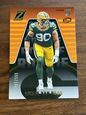 2023 Panini Zenith Lukas Van Ness Gold 1st Down Rookie Card 65/100 #162 Packers