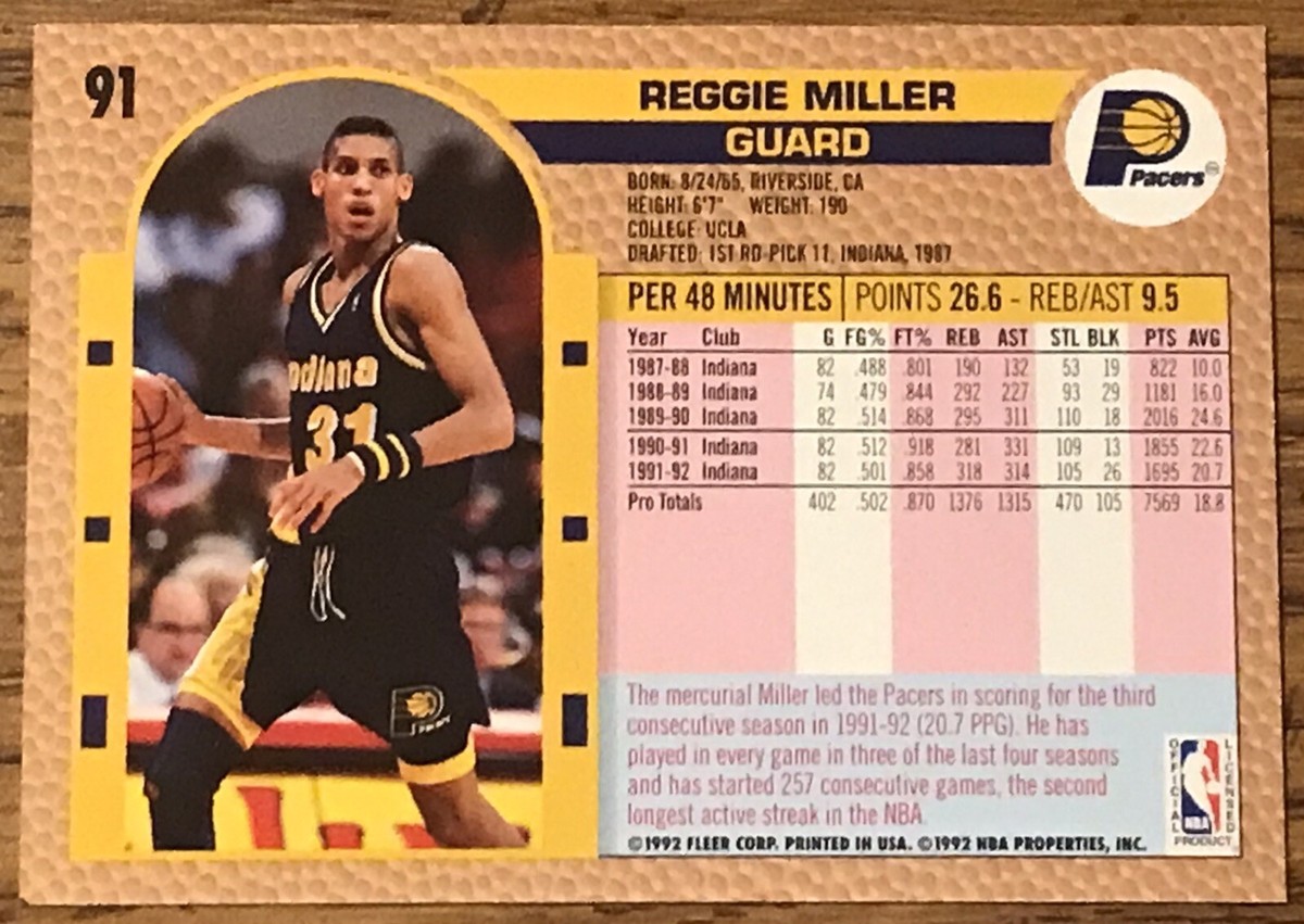 Reggie Miller 1992-93 Fleer Basketball Card #91 Indiana Pacers NBA 