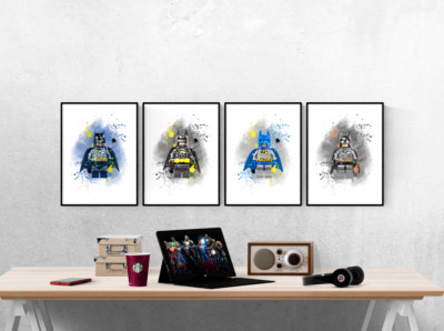 Batman Aquarell Splash 4er Set Drucke Bilder Wandbilder Poster