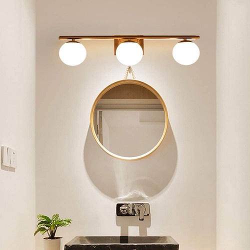 Farmhouse Bathroom Vanity Wall Light Fixture Industrial Rustic Milk White + Gold - 第 5/12 張圖片