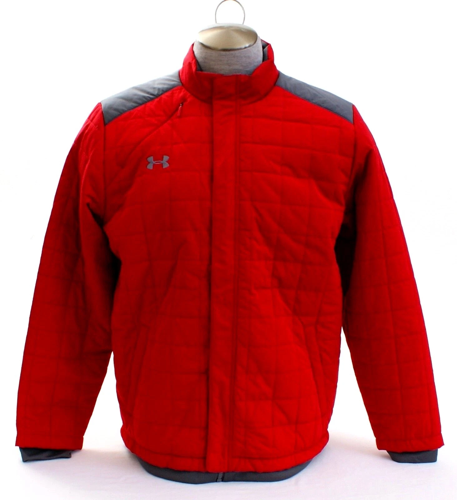 Under Armour Storm Red & Gray Box Quilted Zip Front Puffer Jacket Men's NWT