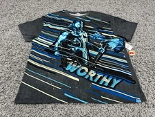 NEW Disney Parks Thor Shirt Adult XL Gray Blue Worthy Marvel Avengers Striped