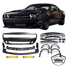 Full Front Bumper Cover + Lip + Fender Flares Kit For 2015-2023 Dodge Challenger