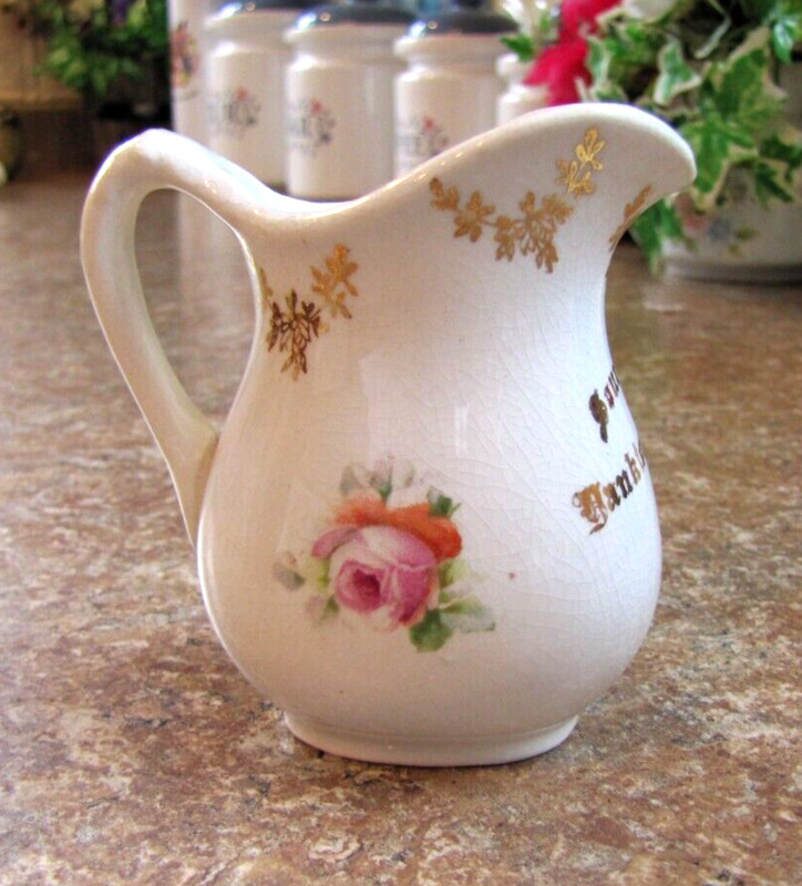 Antique Yankton South Dakota Advertising Souvenir Pink Rose Pitcher