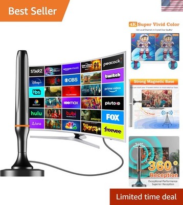 Compact Digital TV Antenna - 150 Mile Range, 360° Reception for Local Channels