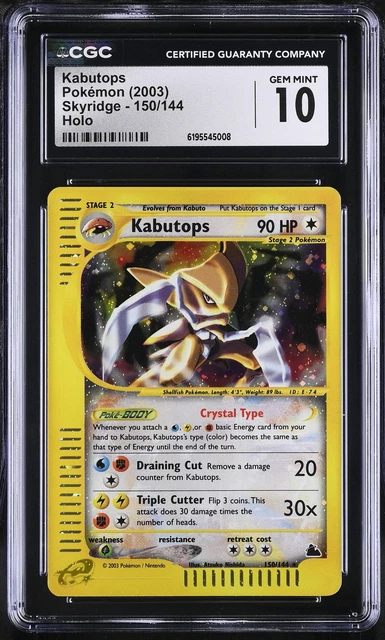 Pokemon Kabutops Skyridge 150/144 Crystal Holo CGC 10 Gem Mint