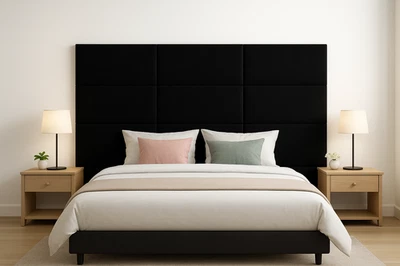 THE TUNING-SHOP LTD Luxury Soft Plush Black Velvet Upholstered Wall Panels Headboard, Wall Decor
