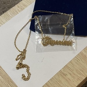 Authentic N-53 Gold Plated Cursive Name Necklace "Genevieve" with Crown