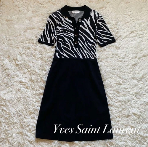 SAINT LAURENT (YSL) Bellissimo abito in maglia motivo zebrato Yves Saint Laurent nero bianco taglia M W