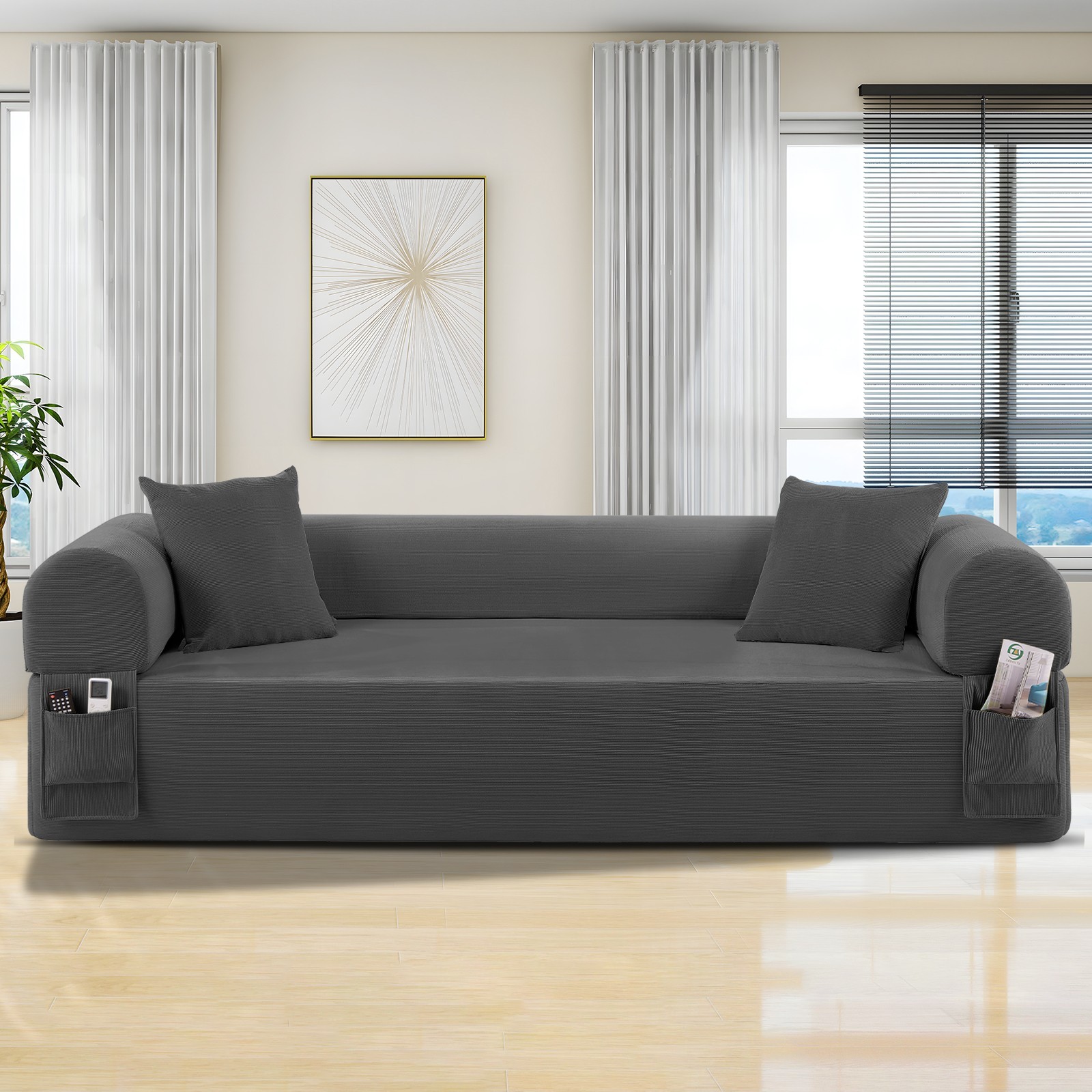 82" Boneless Couch for Living Room, No-Assembly Sofa in a Box, Corduroy