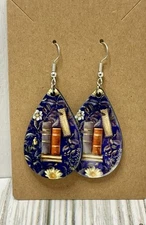 Books Pierced Earrings Teardrop Dangle 2"