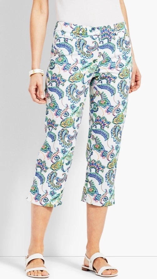 LOT ( 2 ) TALBOTS ‘Perfect Skimmer’ Gingham / Paisley Cropped Capris / Pants 8P