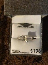 Sterling Silver 925 Solitaire Engagement Ring Princess Cut Diamond 1/3 CTW 8.5