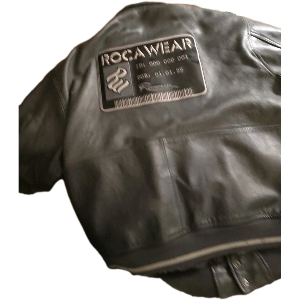 Rare Vintage ROCAWEAR NY 1999 Credit Card edition Leather Jacket 2000s Grey 4XL - Image 4 of 4