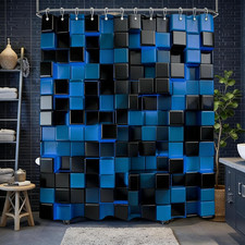 3D Cubes Shower Curtain  Blue Black Shower Curtains for Bathroom  Modern Bathroom