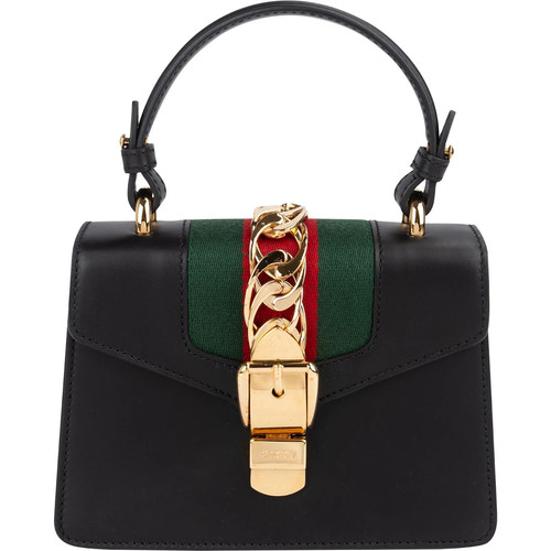 Gucci Black Leather Sylvie Sherry Line Handbag Bag