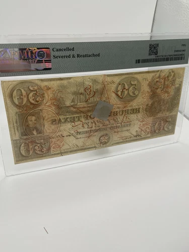 1839 $50 The Republic Of Texas Treasury Note (PMG 50) - Picture 6 of 6