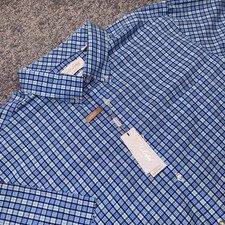 Roundtree Yorke Gold Label Shirt Mens Slim Fit Stretch Plaid Blue XXL NEW