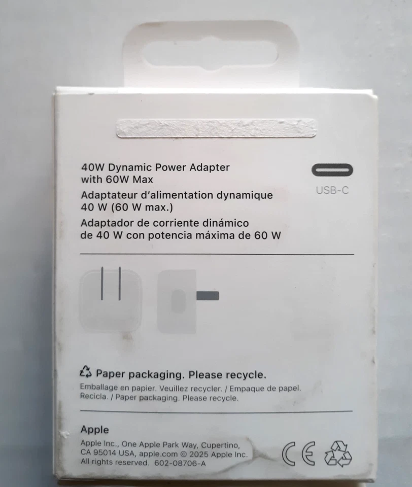 Adaptador de corriente dinámico Apple 40W 2025 con 60W Max MGKN4AM/A GENUINO NUEVO Foto 2 de 3