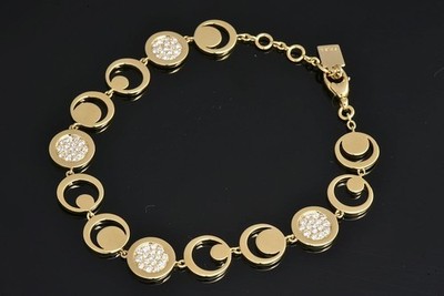 Fred of Paris Moon Motif Diamond 18k Yellow Gold Bracelet Bangle with Box Polish