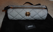 Beautiful Versace black white houndstooth La Medusa small barrel bag new