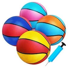 4 Packs Mini Basketballs 7 Inch Size 3 with Pump, Kids Small Basketball Set 