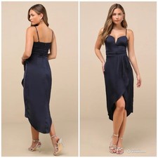 Lulus Medium My Favorite Day Navy Blue Tulip Skirt Midi Dress NWOT