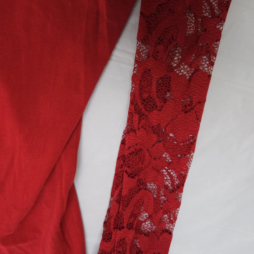 Sexy Camisa Romántica Top Rojo Manga Larga Con Cordones Grande Inserto de Encaje De Colección Y2k Foto 4 de 4