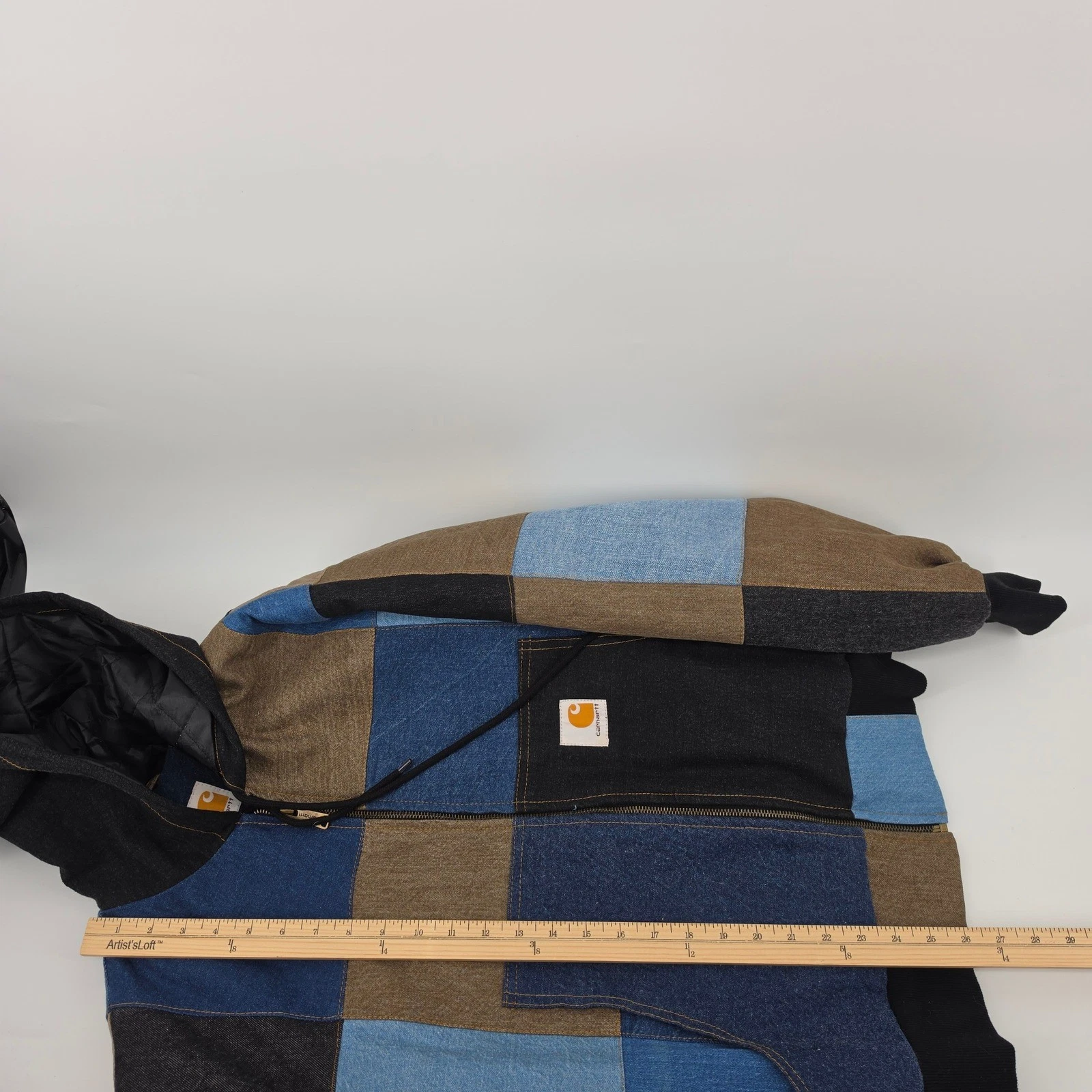 Carhartt Reworked Patchwork Denim Jacket Mens Large Hooded Quilted Lined Work - product detail image 10