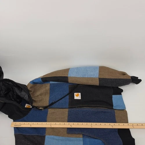 Carhartt Reworked Patchwork Denim Jacket Mens Large Hooded Quilted Lined Work image 10