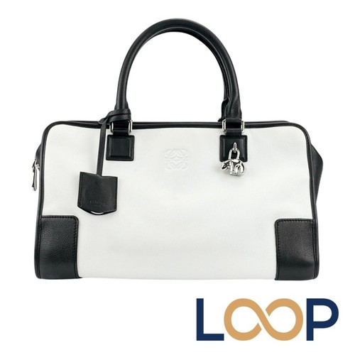 Loewe MOC Amasona 36 Hand Bag Leather White Black 71200513 Used LOOP-0