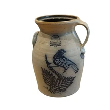 Vtg ROWE Pottery Limited Production Butter Churn Crock Bird Salt Glaze 9.25 READ