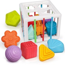 LiKee Shape Sorter Toys for 1 Years Old, 10pcs Montessori Baby Blocks, Sensory