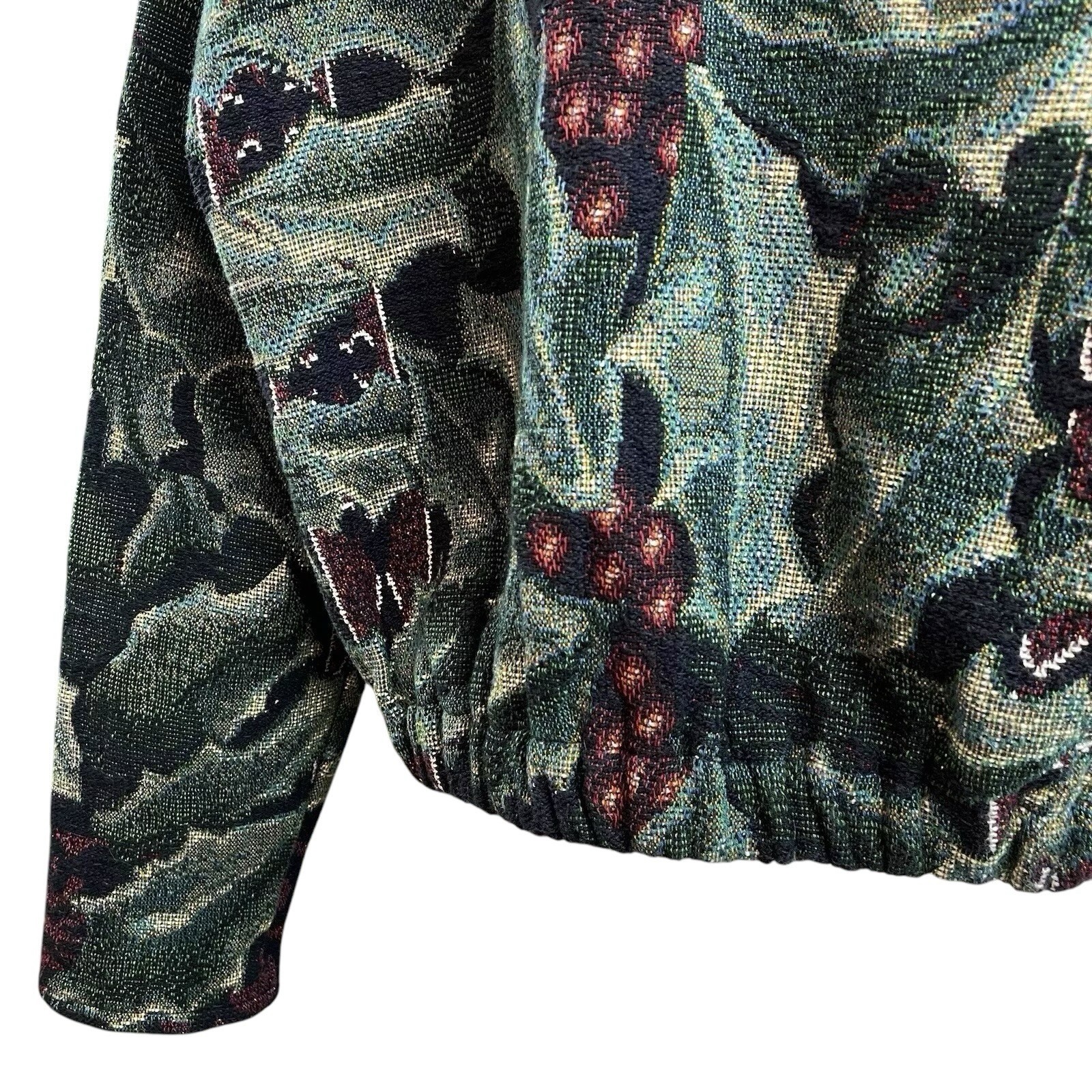 Giacca cappotto vintage dipinto pony vischio bacche stampa foglia arazzo bottoni sistema operativo