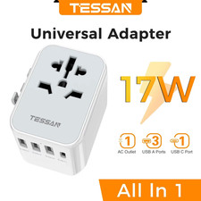 Universal Travel Adapter with USB Port and Type C, Worldwide Power Adapter EU/UK