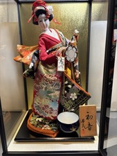 Authentic Vintage Japanese Geisha Doll Obayama Ningyo Display Glass Case