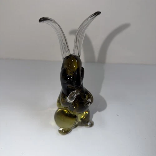 Vintage Murano Glass Rabbit Green 6” Tall Easter Figurine Hand Blown Glass Art