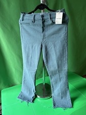 MOTHER The Hustler Ankle  Fray Jeans High Rise W30 Dusty Blue Green Wash   Flare