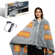 12 Volt Car Heated Blanket, 2-In-1 Wearable Car Blanket 59"X39" with 3 Heating L