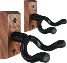Guitar Wall Mount 2 Pack, Black Walnut Wood Hanger, U-Shaped Guitar...