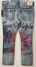 NWT TRUE RELIGION Airbrush Ricky Relaxed Straight Flap Pockets Jeans Men's 42