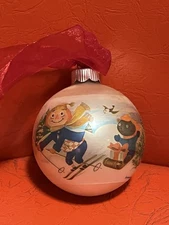 1973 Bobbs-Merrill Co Inc Ornament Raggedy Ann And Andy Corning Glass Christmas