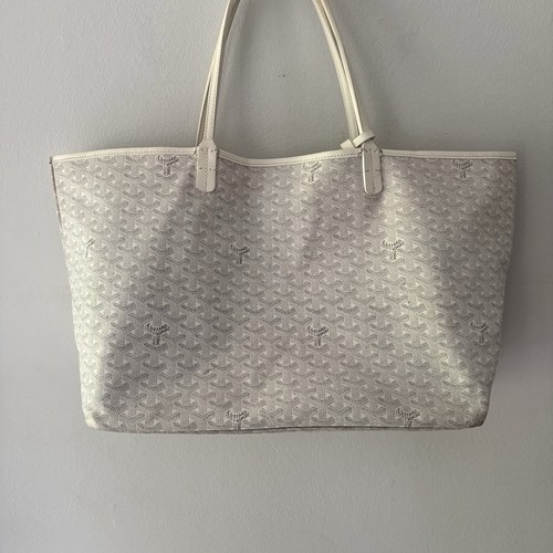 Goyard White St. Louis Large White Canvas Tote Bag w/ Matching Pouchette