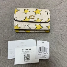 COACH Essential Mini Tri-Fold Wallet Star Print Pink Excellent with Box