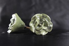 Ceramic Flower Shape Knobs Set of 2 Cabinet Drawer Door Pulls, Kitchen Hardware