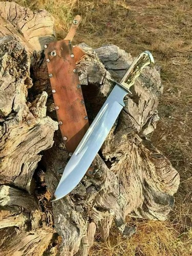 CUSTOM HANDMADE D2 TOOL STEEL HUNTING BOWIE KNIFE with STAG HORN HANDLE &SHEATH - 第 1/6 張圖片