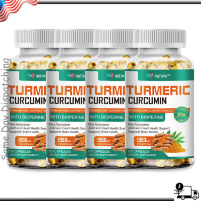 Turmeric Curcumin Capsules 1950mg 95% w/ Ginger & BioPerine Black Pepper US