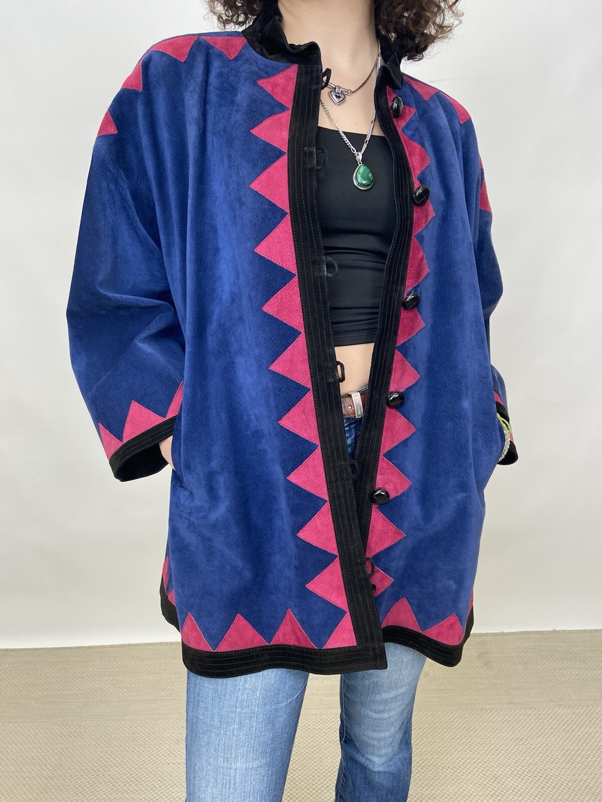 Giacca vintage anni 80 Yves Saint Laurent Rive Guache designer geometrica scamosciata