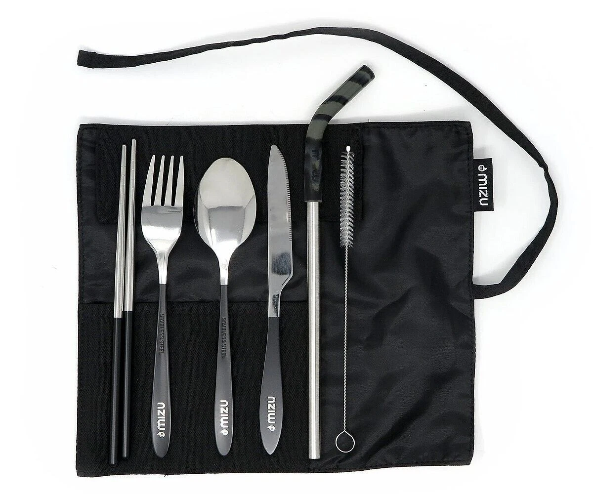 Mizu Urban Cutlery Set Black Stainless Steel 5-Piece Portable Travel Silverware